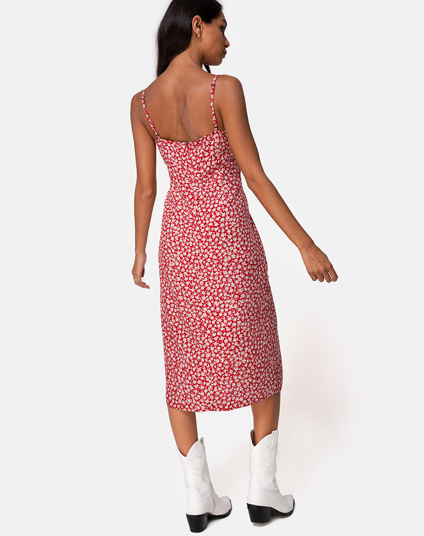 Red Floral Side Split Dress | Kaoya ...